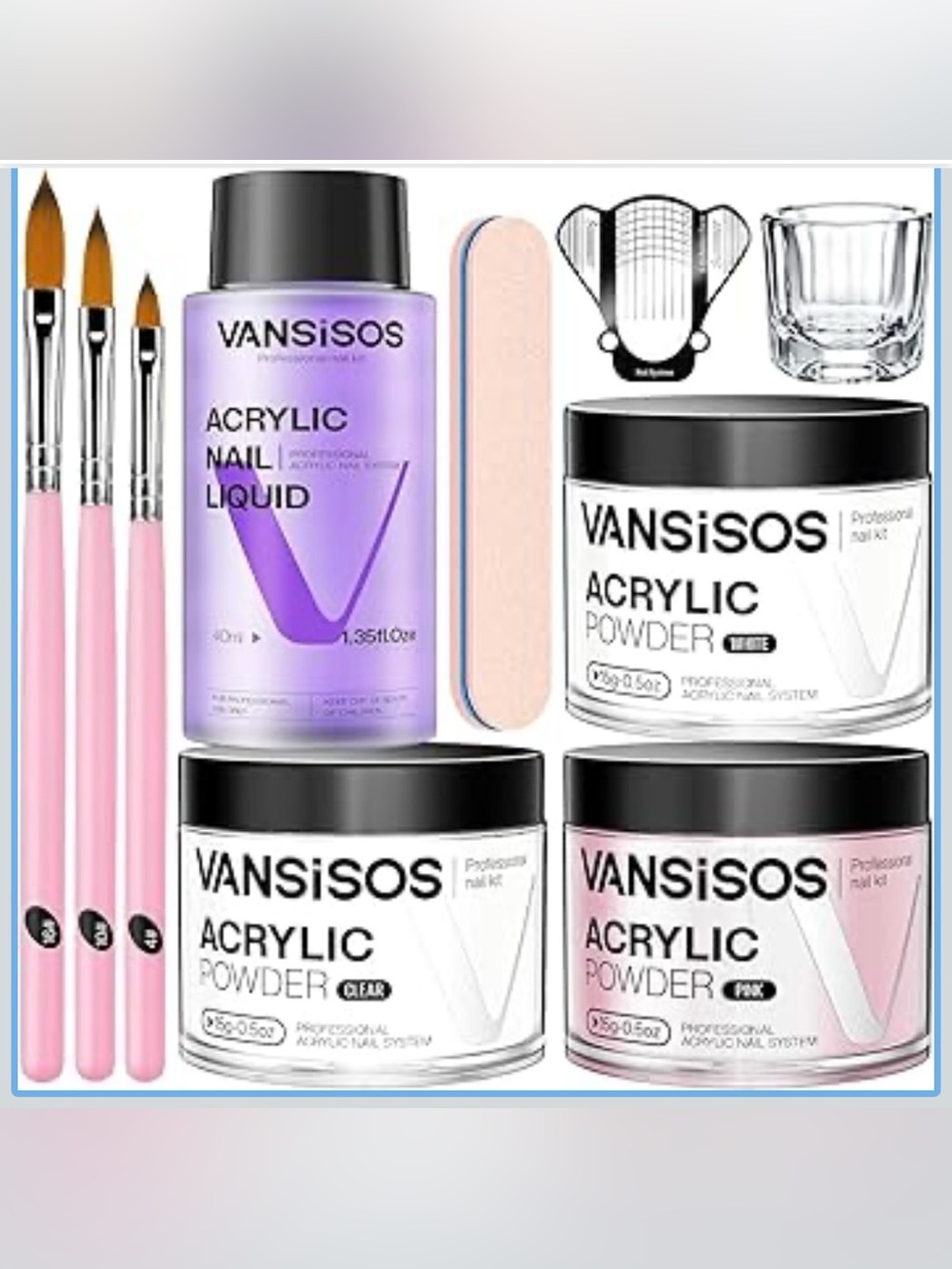 Acrylic Nail Kit Clear White Pink Powder and Liquid Set NEW